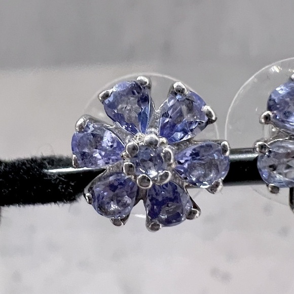 Tanzanite Floral Sterling Silver Stud Earrings